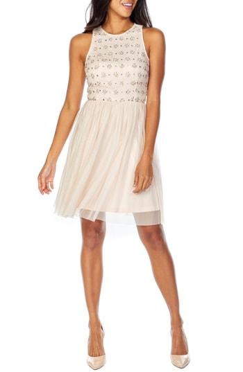 Women's Lace & Beads Mae Skater Party Dress - Beige