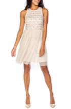 Women's Lace & Beads Mae Skater Party Dress - Beige