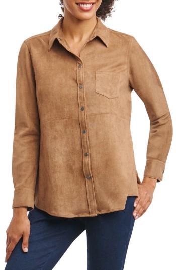 Women's Foxcroft Jena Faux Suede Shirt - Brown
