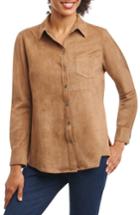 Women's Foxcroft Jena Faux Suede Shirt - Brown