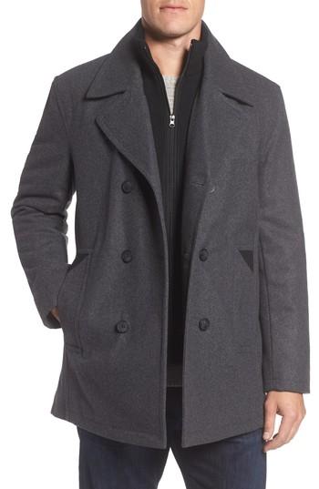 Men's Marc New York Burnett Wool Blend Peacoat With Front Insert, Size - Grey