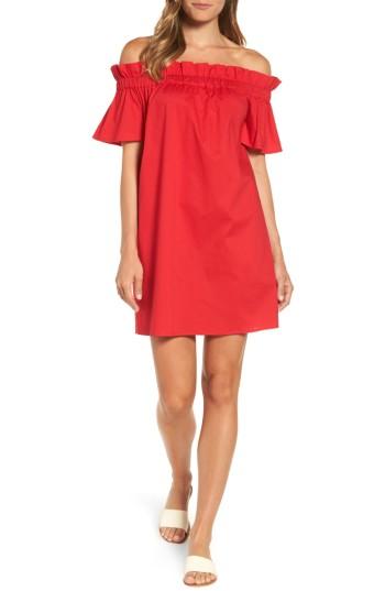 Women's Pleione Off The Shoulder Poplin Shift Dress - Red