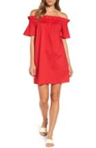 Women's Pleione Off The Shoulder Poplin Shift Dress - Red