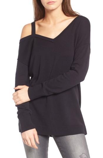 Women's Treasure & Bond Asymmetrical Cold Shoulder Sweater, Size - Black