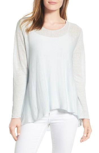Petite Women's Eileen Fisher Organic Linen Blend Swing Sweater, Size P - Blue