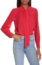 Women's Rebecca Taylor Dot Print Scarf Tie Silk Blouse - Burgundy