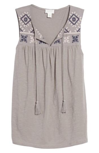 Petite Women's Caslon Embroidered Boho Tank P - Beige