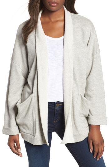 Women's Caslon Off-duty Roll Sleeve Cotton Blend Jacket - Grey