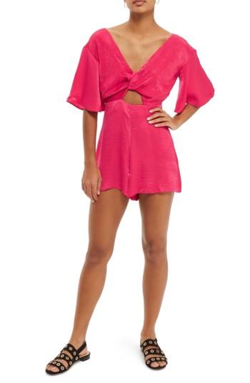 Women's Topshop Knot Plunge Romper Us (fits Like 0-2) - Pink