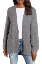 Women's Caslon Cable Knit Sleeve Cardigan - Grey