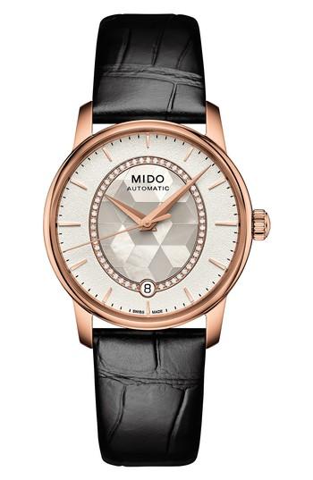 Women's Mido Baroncelli Diamond Leather Strap Watch, 33mm