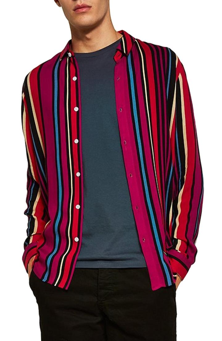 Men's Topman Stripe Classic Fit Sport Shirt - Pink