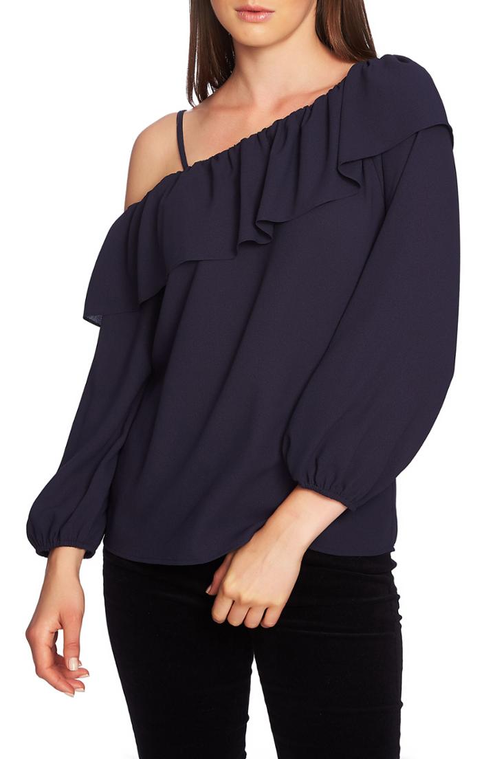Women's 1.state One-shoulder Ruffle Edge Blouse - Blue