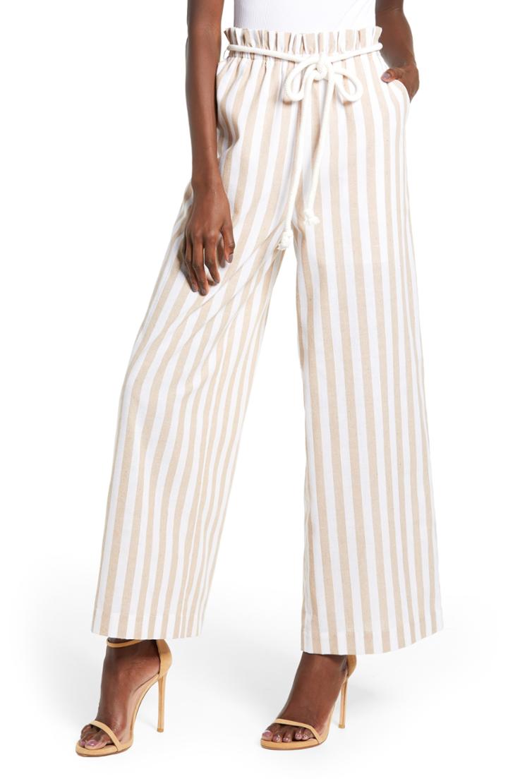 Women's English Factory Stripe Wide Leg Pants - Brown