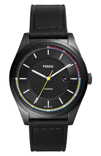 Men's Fossil Mathis Leather Strap Watch, 44mm