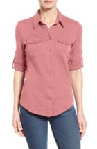Women's Caslon Roll Sleeve Cotton Knit Shirt - Pink