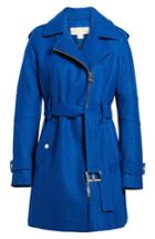 Women's Michael Michael Kors Belted Wool Blend Coat With Detachable Hood - Blue