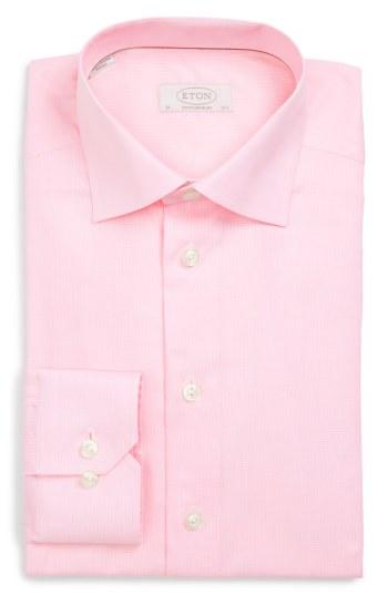 Men's Eton Contemporary Fit Houndstooth Dress Shirt - Pink