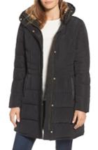 Women's Cole Haan Quilted Down & Feather Fill Jacket With Faux Fur Trim - Black