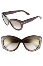 Women's Tom Ford Diane 56mm Butterfly Sunglasses - Dark Havana/ Brown/ Gold