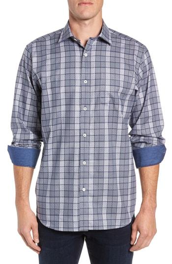 Men's Bugatchi Classic Fit Woven Print Sport Shirt - Blue