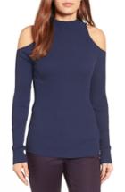 Women's Halogen Rib Knit Cold Shoulder Sweater - Blue