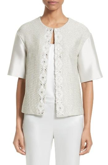 Women's St. John Collection Beaded Jasmine Sparkle Knit Jacket - Grey