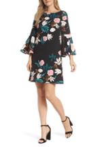 Women's Eliza J Bell Sleeve Floral Print Shift Dress - Black