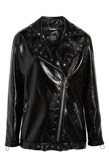 Women's Stone Row Vegan Patent Leather Moto Jacket