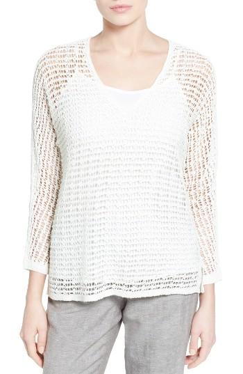 Petite Women's Nic+zoe Sun Catcher Crochet Top, Size P - White