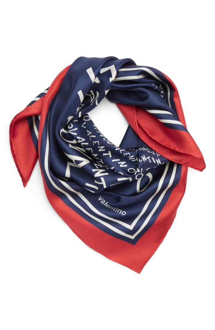 Women's Valentino Chevron Logo Silk Square Scarf, Size - Blue