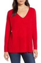 Women's Halogen Relaxed V-neck Cashmere Sweater - Red