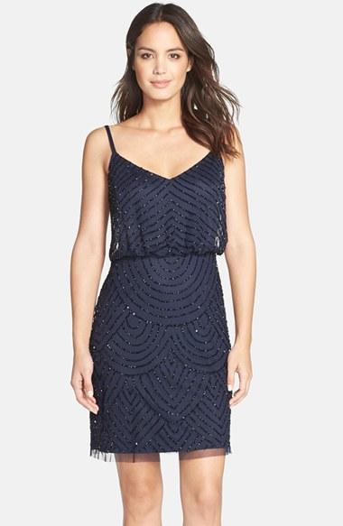 Women's Adrianna Papell Sequin Mesh Blouson Dress - Blue