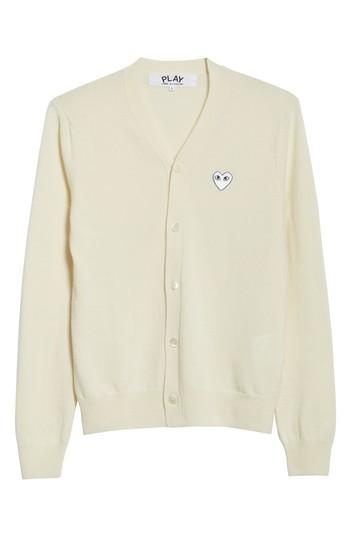 Men's Comme Des Garcons White Heart Wool Cardigan - White