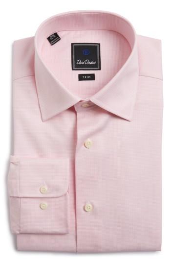 Men's David Donahue Trim Fit Houndstooth Dress Shirt .5 - 32/33 - Pink