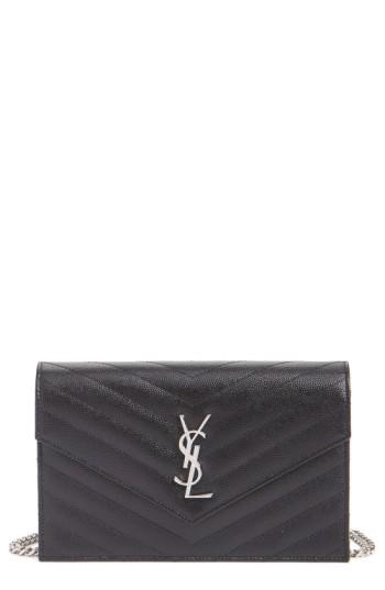 Women's Saint Laurent Quilted Calfskin Leather Wallet On A Chain - Burgundy