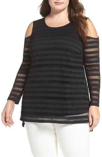 Women's Vince Camuto Eyelet Stripe Cold Shoulder Top