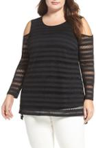 Women's Vince Camuto Eyelet Stripe Cold Shoulder Top
