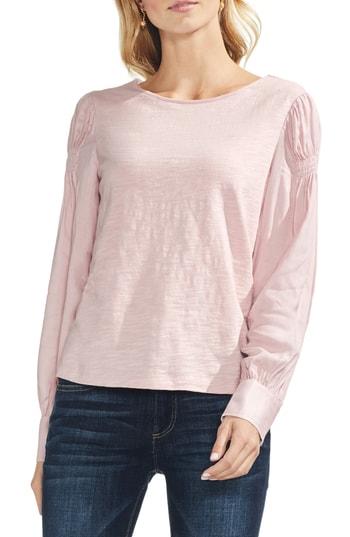 Women's Vince Camuto Smocked Shoulder Mix Media Top, Size - Pink