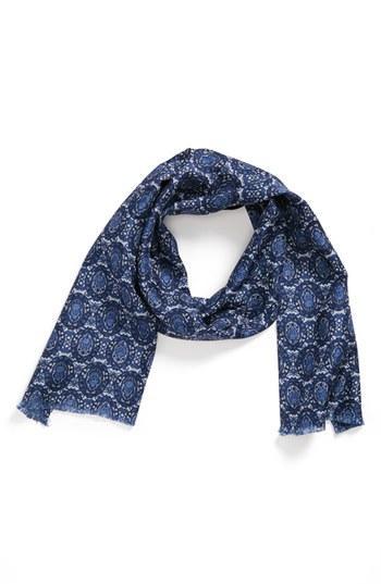 Alexander Mcqueen Oval Tapestry Silk Scarf Blue/ White None