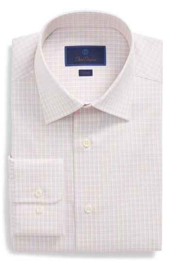 Men's David Donahue Trim Fit Check Dress Shirt .5 - 34/35 - Orange