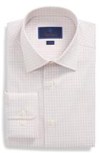 Men's David Donahue Trim Fit Check Dress Shirt .5 - 34/35 - Orange