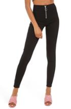 Women's Topshop Joni High Rise Zip Front Super Skinny Jeans X 30 - Black