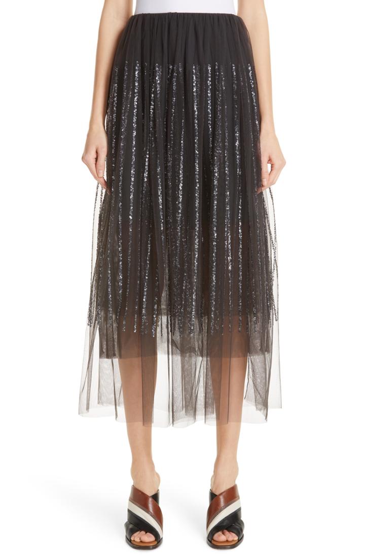 Women's Brunello Cucinelli Sequin Stripe Tulle Overlay Skirt Us / 36 It - Grey