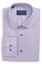 Men's David Donahue Regular Fit Stripe Dress Shirt - 34/35 - Purple