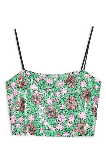 Women's Topshop Flower Sequin Camisole Us (fits Like 0) - Green