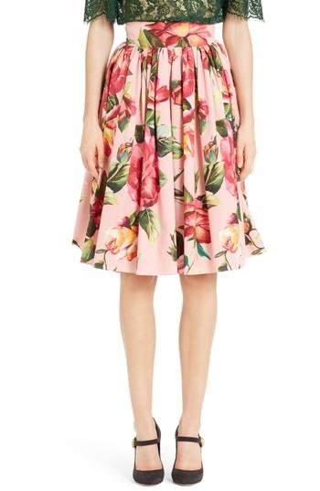 Women's Dolce & Gabbana Rose Print Poplin Skirt Us / 44 It - Pink
