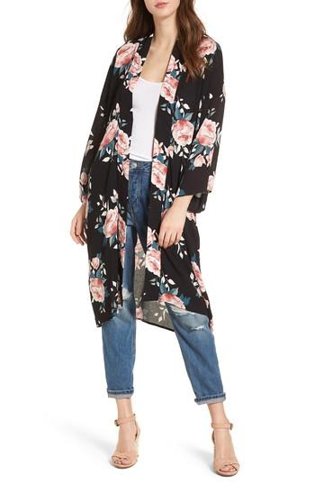 Women's Mimi Chica Rose Print Kimono - Black