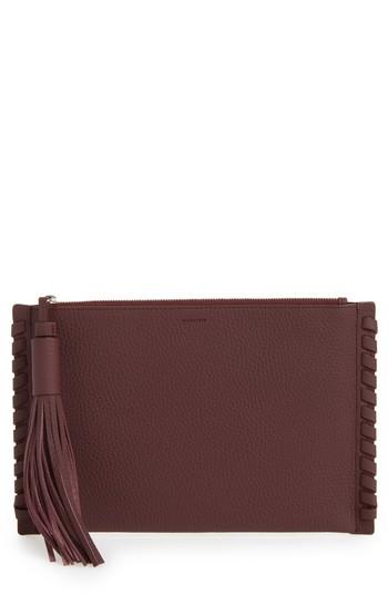 Allsaints Kepi Leather Pouch - Burgundy