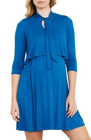 Women's Maternal America Tie Neck Maternity Dress